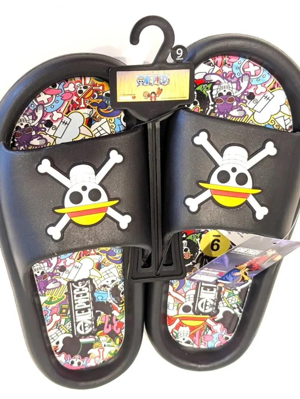 One Piece Straw Hat Pirates Anime Slide Sandal Black Skull Men Ground Up Vintage